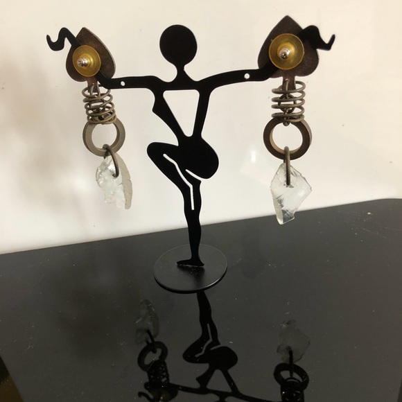 Metal & Glass Dangle Earrings - Picture 3 of 4